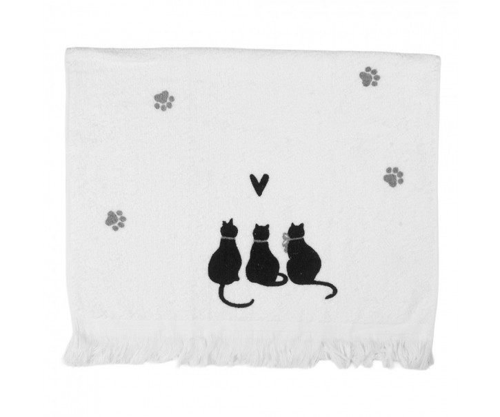Bílý kuchyňský froté ručník s kočkami a srdíčkem Dog&Cat - 40*66 cm Clayre & Eef