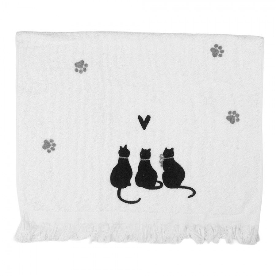 Bílý kuchyňský froté ručník s kočkami a srdíčkem Dog&Cat - 40*66 cm