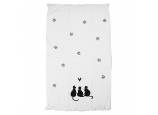 Bílý kuchyňský froté ručník s kočkami a srdíčkem Dog&Cat - 40*66 cm