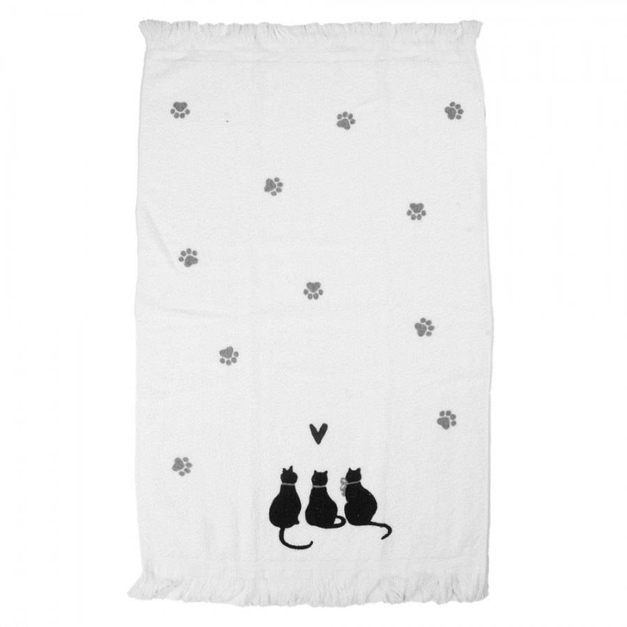 Bílý kuchyňský froté ručník s kočkami a srdíčkem Dog&Cat - 40*66 cm