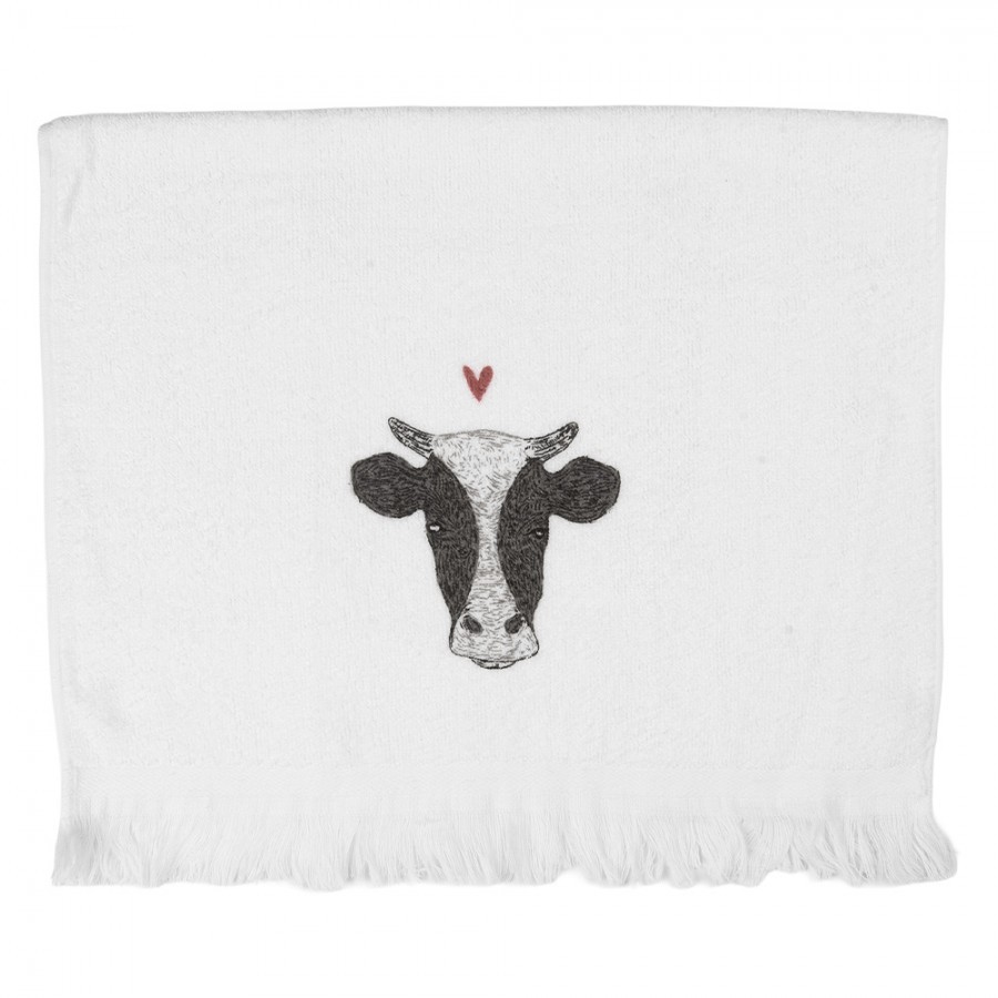 Bílý kuchyňský froté ručník s hlavou kravičky Cow - 40*66 cm