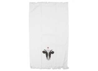 Bílý kuchyňský froté ručník s hlavou kravičky Cow - 40*66 cm