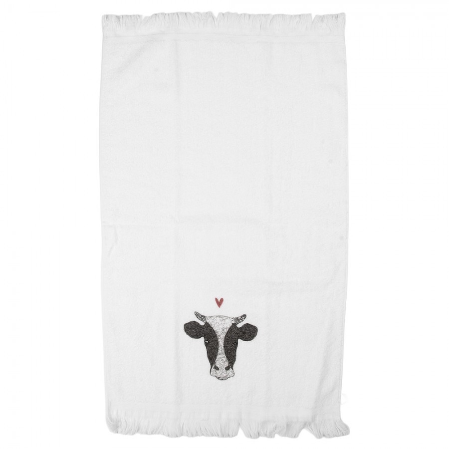 Bílý kuchyňský froté ručník s hlavou kravičky Cow - 40*66 cm