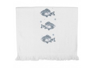 Bílý kuchyňský froté ručník s rybkami Fishes - 40*66 cm