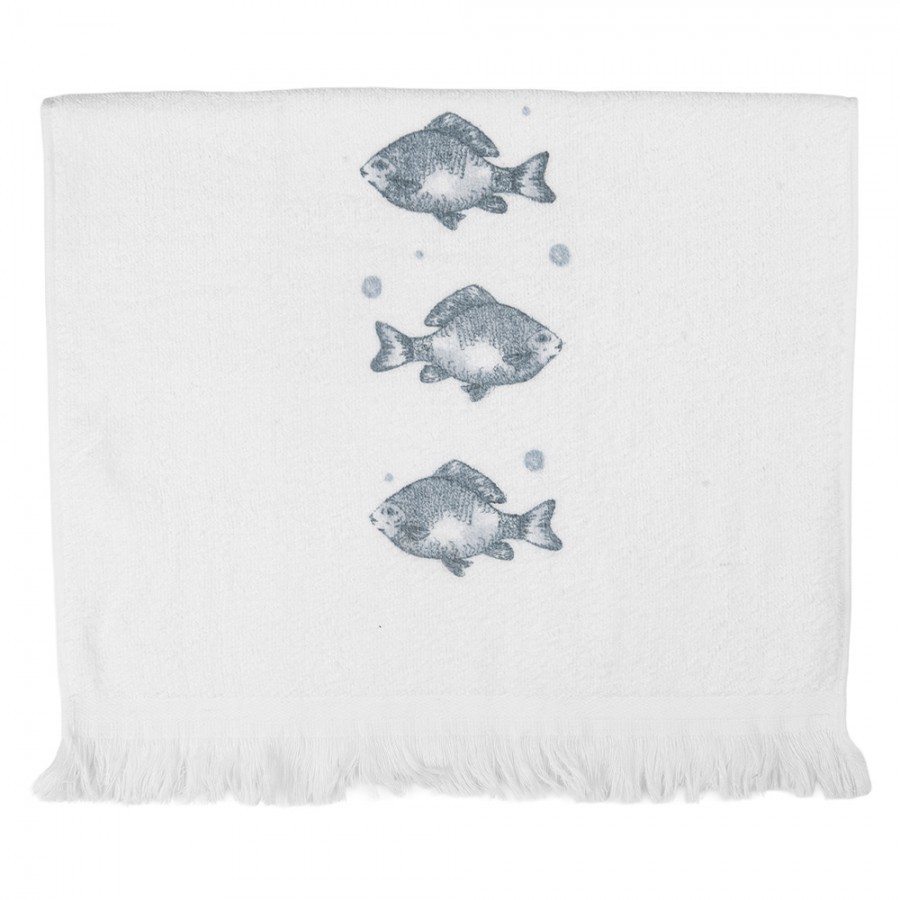 Bílý kuchyňský froté ručník s rybkami Fishes - 40*66 cm
