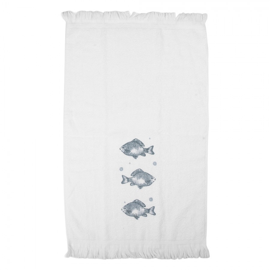 Bílý kuchyňský froté ručník s rybkami Fishes - 40*66 cm