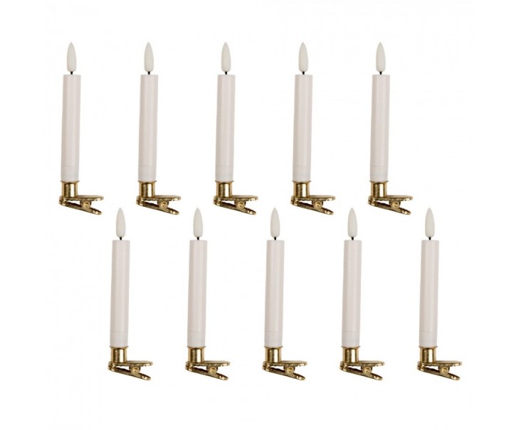 Set 10ks bílých úzkých svíček s klipem Led Candle - Ø 2*14 cm / 10*AAA Clayre & Eef