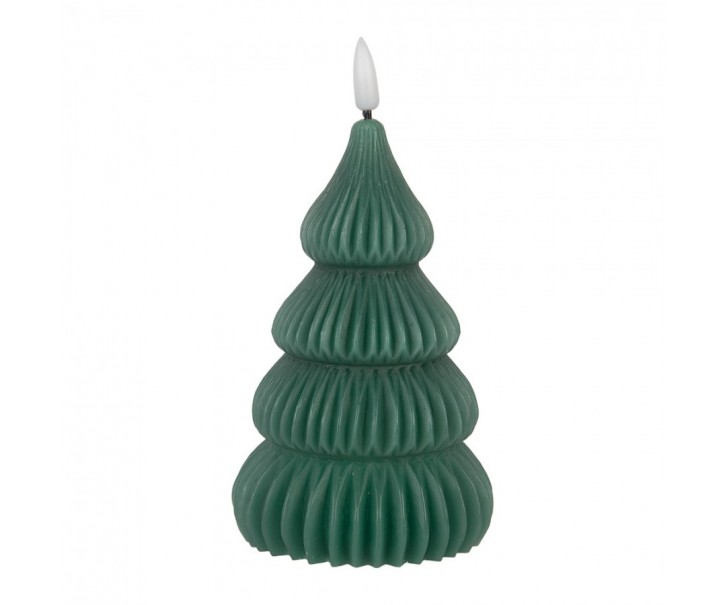 Zelená vánoční svíčka stromek Led Candle - Ø 8*17 cm / 2*AA Clayre & Eef