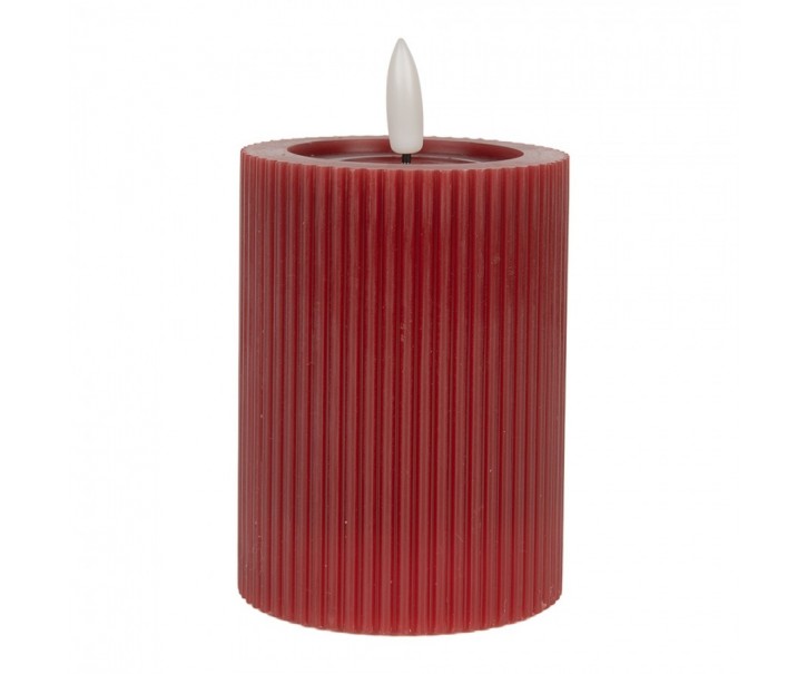Vínová válcová svíčka s vroubkováním Led Candle - Ø 8*13 cm / 2*AA Clayre & Eef