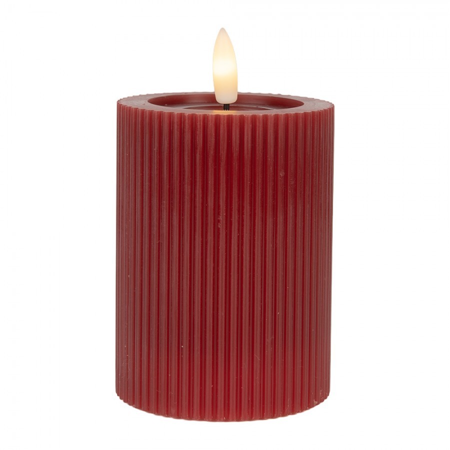 Vínová válcová svíčka s vroubkováním Led Candle - Ø 8*13 cm / 2*AA