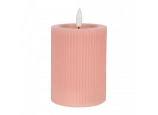 Růžová válcová svíčka s vroubkováním Led Candle - Ø 8*13 cm / 2*AA
