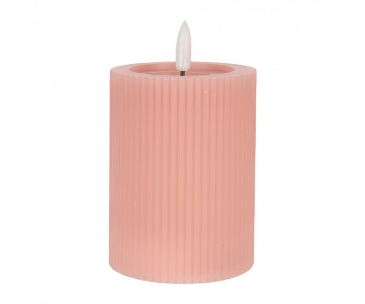 Růžová válcová svíčka s vroubkováním Led Candle - Ø 8*13 cm / 2*AA Clayre & Eef