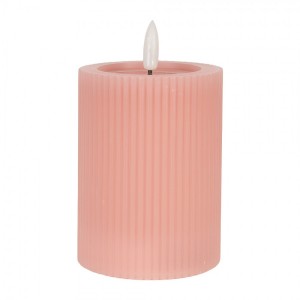 Růžová válcová svíčka s vroubkováním Led Candle - Ø 8*13 cm / 2*AA