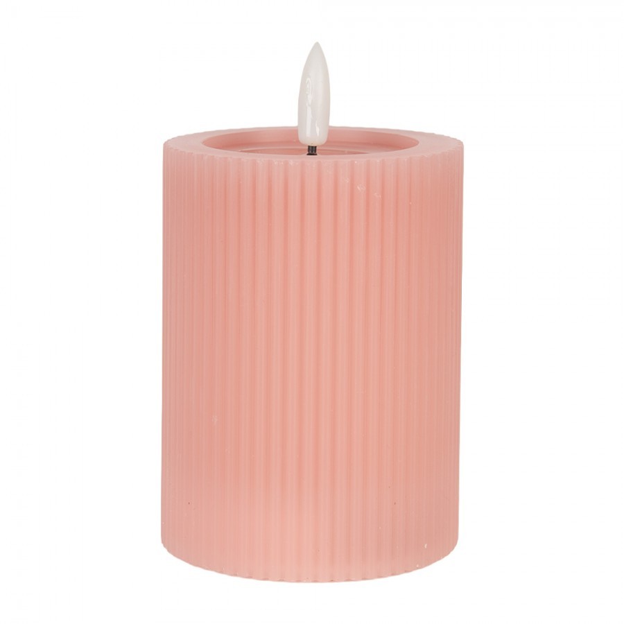 Růžová válcová svíčka s vroubkováním Led Candle - Ø 8*13 cm / 2*AA