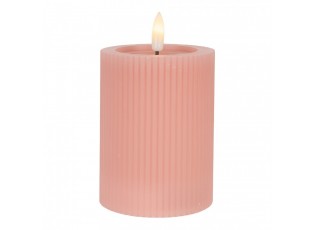 Růžová válcová svíčka s vroubkováním Led Candle - Ø 8*13 cm / 2*AA
