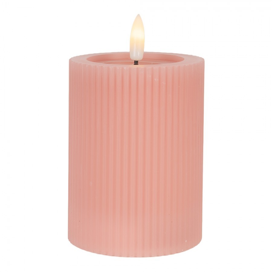 Růžová válcová svíčka s vroubkováním Led Candle - Ø 8*13 cm / 2*AA