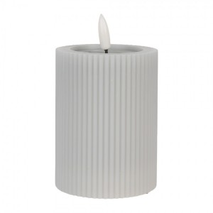 Šedá válcová svíčka s vroubkováním Led Candle - Ø 8*13 cm / 2*AA