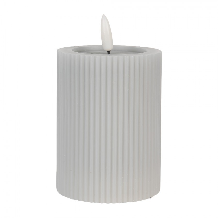 Šedá válcová svíčka s vroubkováním Led Candle - Ø 8*13 cm / 2*AA