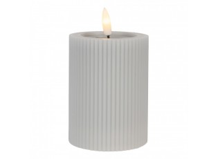 Šedá válcová svíčka s vroubkováním Led Candle - Ø 8*13 cm / 2*AA
