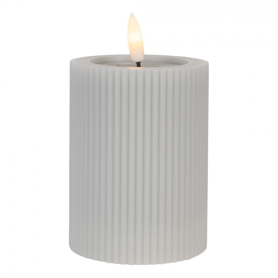 Šedá válcová svíčka s vroubkováním Led Candle - Ø 8*13 cm / 2*AA
