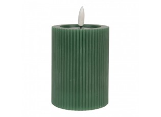 Zelená válcová svíčka s vroubkováním Led Candle - Ø 8*13 cm / 2*AA