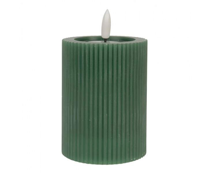 Zelená válcová svíčka s vroubkováním Led Candle - Ø 8*13 cm / 2*AA Clayre & Eef