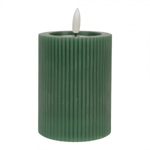 Zelená válcová svíčka s vroubkováním Led Candle - Ø 8*13 cm / 2*AA