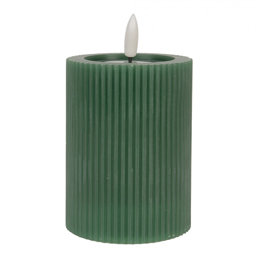 Zelená válcová svíčka s vroubkováním Led Candle - Ø 8*13 cm / 2*AA