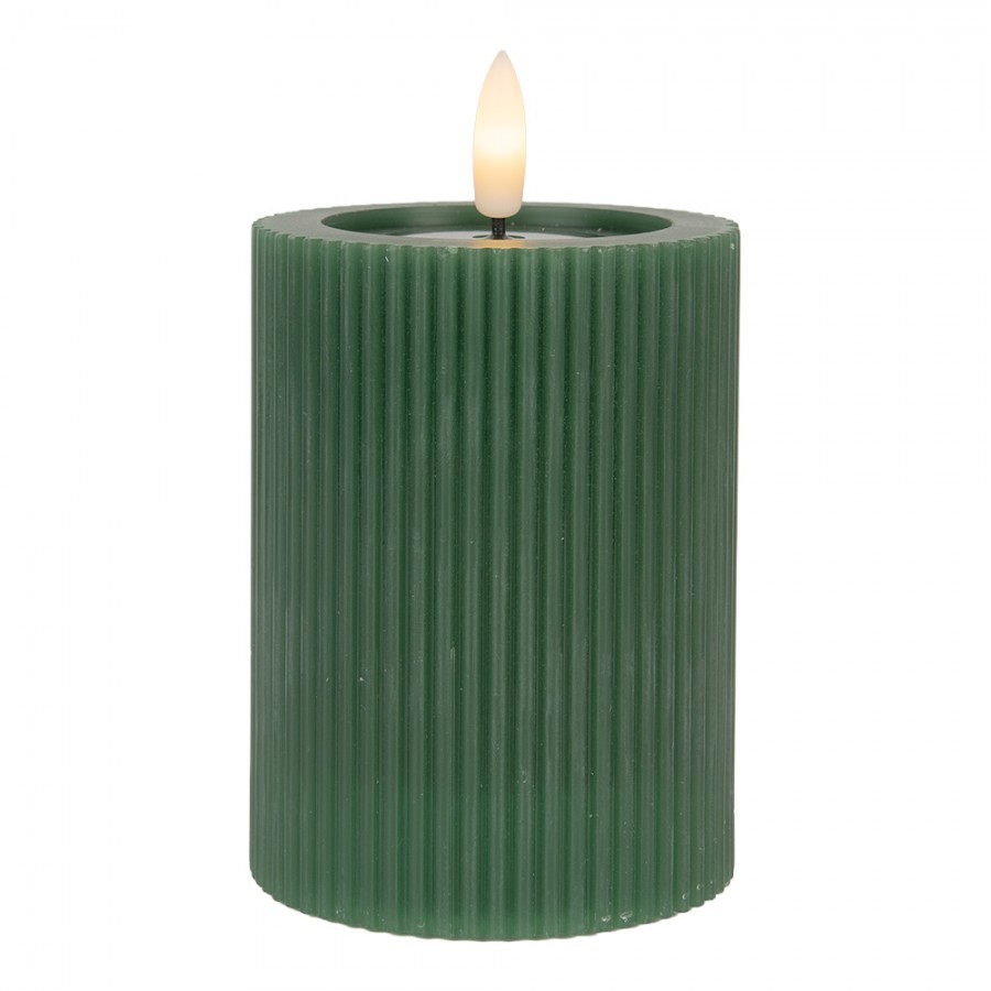 Zelená válcová svíčka s vroubkováním Led Candle - Ø 8*13 cm / 2*AA