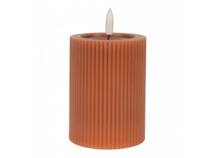 Hnědá válcová svíčka s vroubkováním Led Candle - Ø 8*13 cm / 2*AA