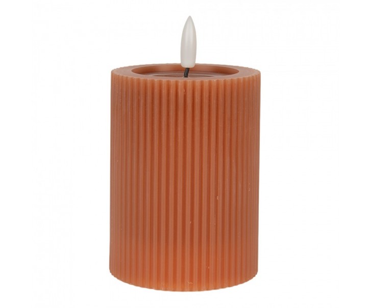 Hnědá válcová svíčka s vroubkováním Led Candle - Ø 8*13 cm / 2*AA Clayre & Eef