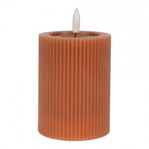 Hnědá válcová svíčka s vroubkováním Led Candle - Ø 8*13 cm / 2*AA