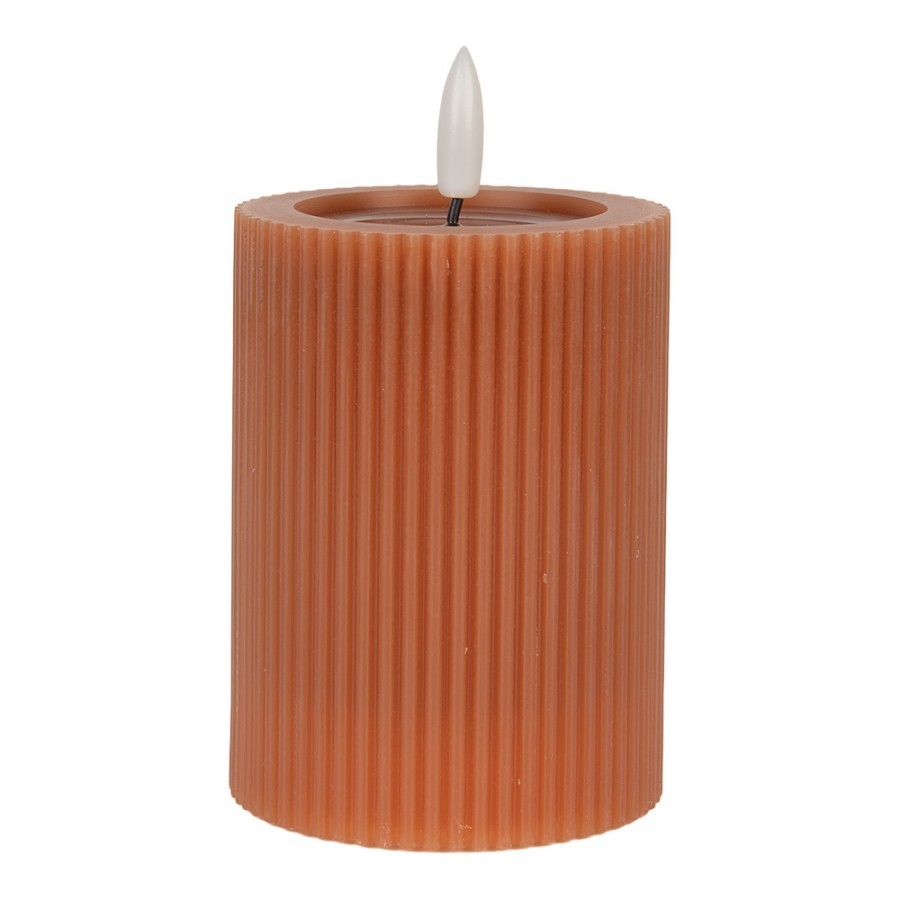 Hnědá válcová svíčka s vroubkováním Led Candle - Ø 8*13 cm / 2*AA