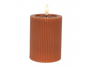Hnědá válcová svíčka s vroubkováním Led Candle - Ø 8*13 cm / 2*AA
