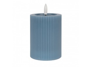 Modrá válcová svíčka s vroubkováním Led Candle - Ø 8*13 cm / 2*AA