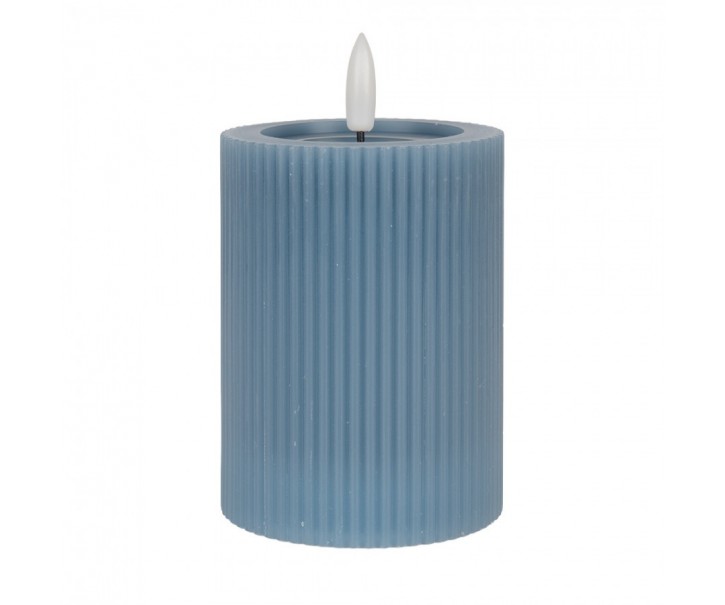 Modrá válcová svíčka s vroubkováním Led Candle - Ø 8*13 cm / 2*AA Clayre & Eef