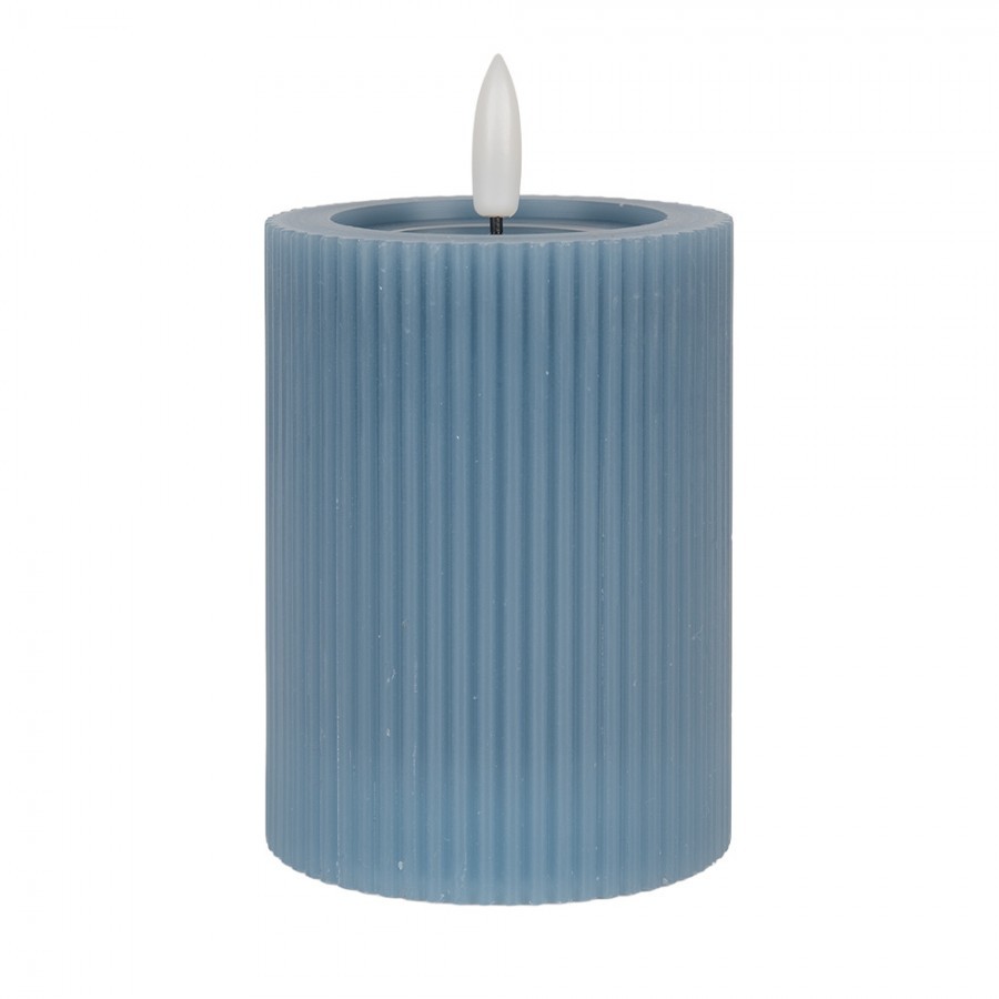 Modrá válcová svíčka s vroubkováním Led Candle - Ø 8*13 cm / 2*AA