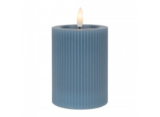 Modrá válcová svíčka s vroubkováním Led Candle - Ø 8*13 cm / 2*AA