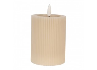 Béžová válcová svíčka s vroubkováním Led Candle - Ø 8*13 cm / 2*AA