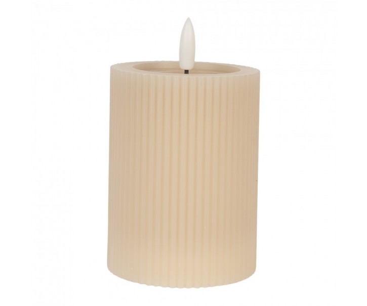 Béžová válcová svíčka s vroubkováním Led Candle - Ø 8*13 cm / 2*AA Clayre & Eef