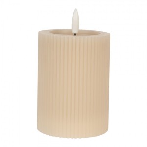 Béžová válcová svíčka s vroubkováním Led Candle - Ø 8*13 cm / 2*AA