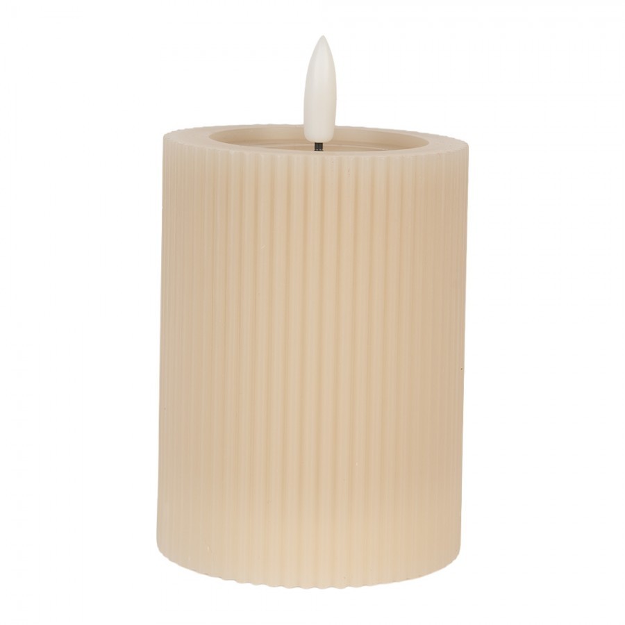Béžová válcová svíčka s vroubkováním Led Candle - Ø 8*13 cm / 2*AA