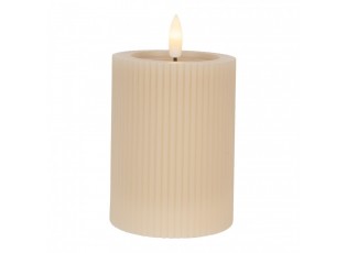 Béžová válcová svíčka s vroubkováním Led Candle - Ø 8*13 cm / 2*AA