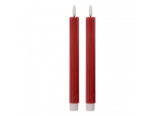 Set 2ks vínová úzká svíčka s vroubkováním Led Candle - Ø 2*25 cm / 2*AAA
