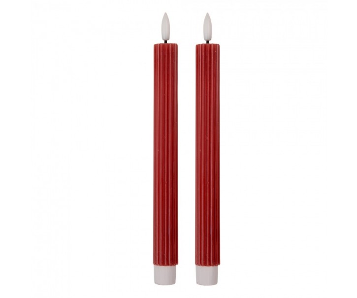 Set 2ks vínová úzká svíčka s vroubkováním Led Candle - Ø 2*25 cm / 2*AAA Clayre & Eef