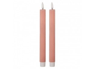 Set 2ks růžová úzká svíčka s vroubkováním Led Candle - Ø 2*25 cm / 2*AAA