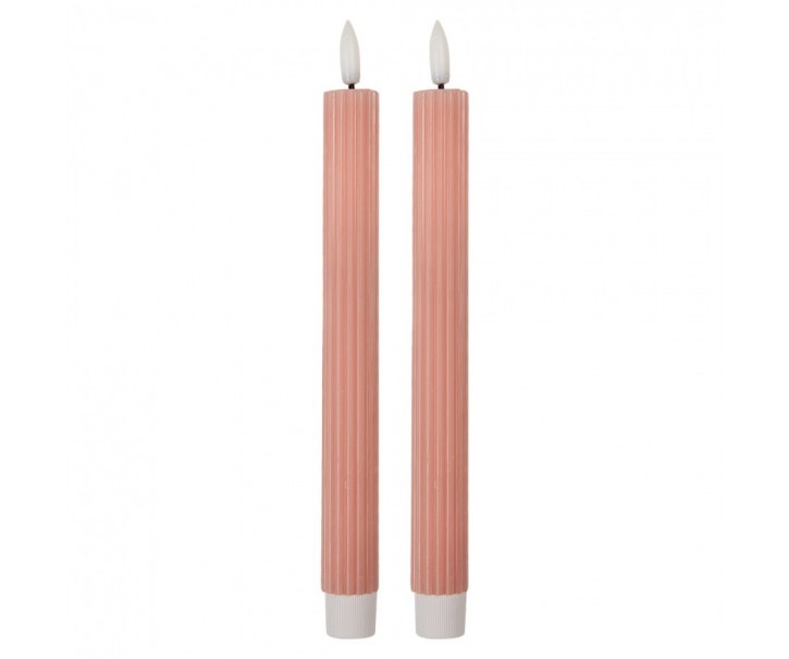 Set 2ks růžová úzká svíčka s vroubkováním Led Candle - Ø 2*25 cm / 2*AAA Clayre & Eef