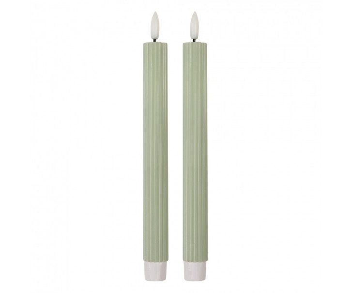 Set 2ks mintová úzká svíčka s vroubkováním Led Candle - Ø 2*25 cm / 2*AAA Clayre & Eef