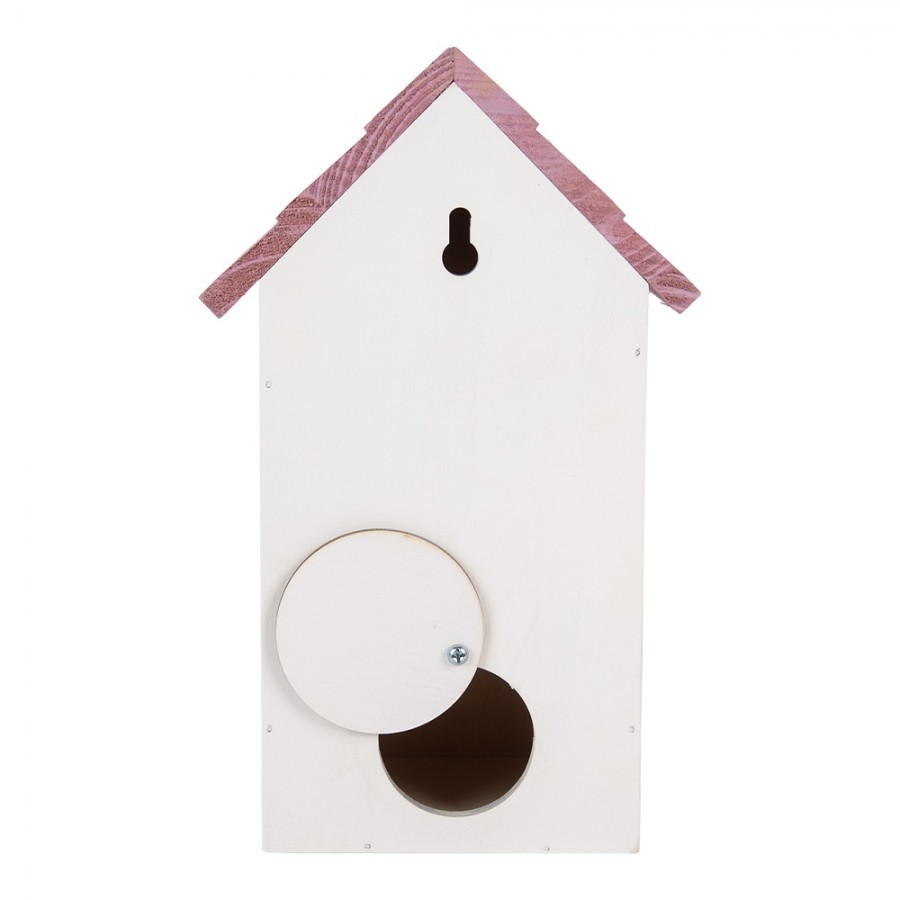 Bílo-fialová dřevěná ptačí budka s květy Birdhouse - 15*10*22 cm