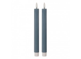 Set 2ks modrá úzká svíčka s vroubkováním Led Candle - Ø 2*25 cm / 2*AAA